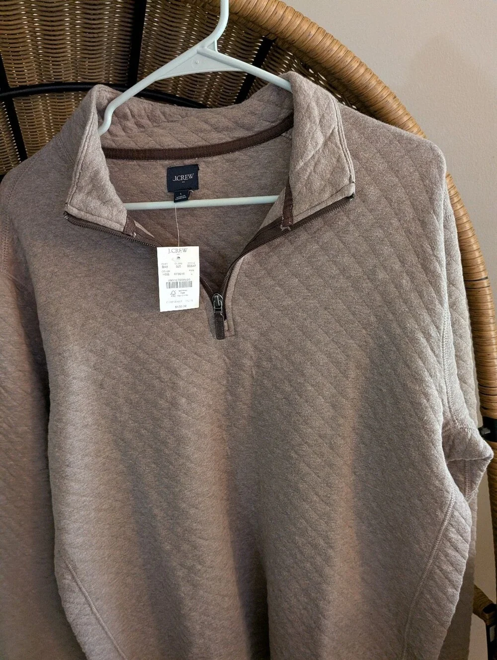 J. Crew Quilted Half-Zip Pullover in Taupe Brown
